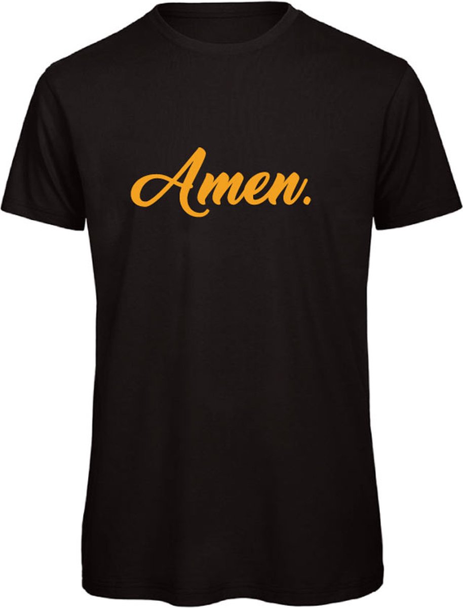 Foute kersttrui t-shirt zwart L - Amen - okergeel -   | Kerst t-shirt   | kerst shirts volwassenen | kerst t-shirts volwassenen | Kerst outfit | Foute kerst t-shirts